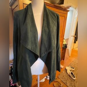 Green suede open short blazer, women’s M